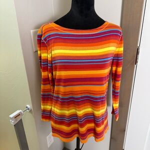Lauren Jeans Co. Ralph Lauren Long Sleeve Vibrant Stripe Sunset Red Orange M